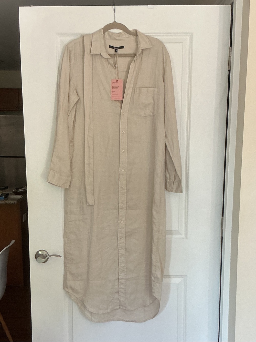 NWT Quince Flax Button-Front Long-Sleeve Linen Shirt Dress Small
